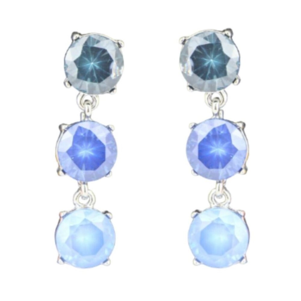 Kohl's Metal Earrings Blue Cubic Zirconia Silver Tone Dangle Blue
